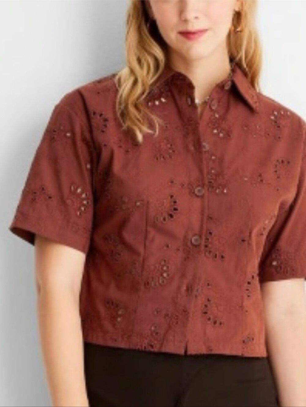 Future Collective Reese Blutstein XXL Rust Floral Eyelet Button Down